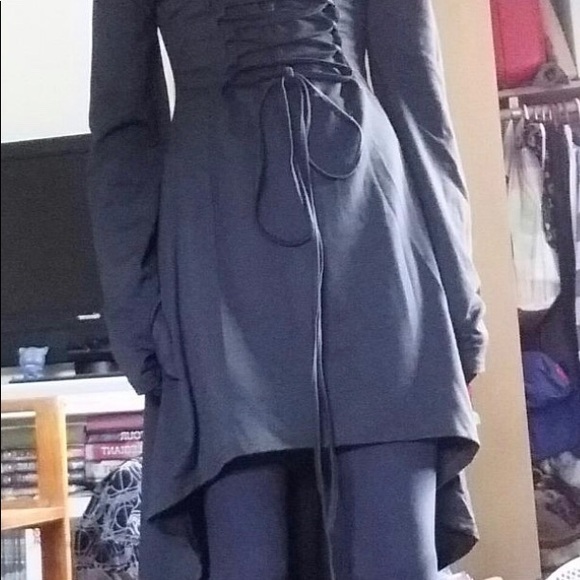 Hooded Robe lace up high low dress small - Picture 3 of 5